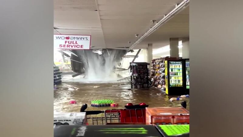 A roof caved in on a supermarket in Wisconsin.