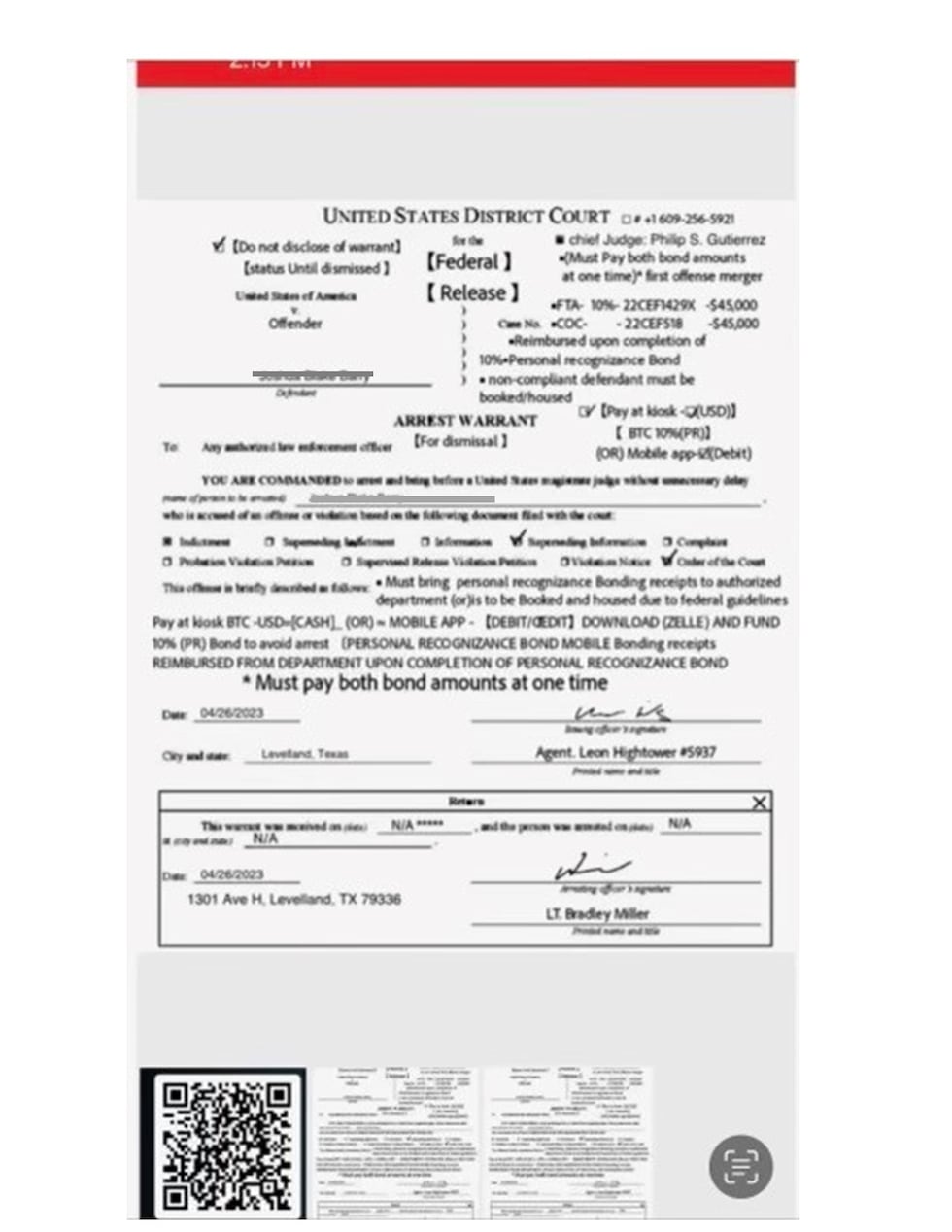 LCSO provided this example of a fake warrant that was texted to one person targeted by this scam.