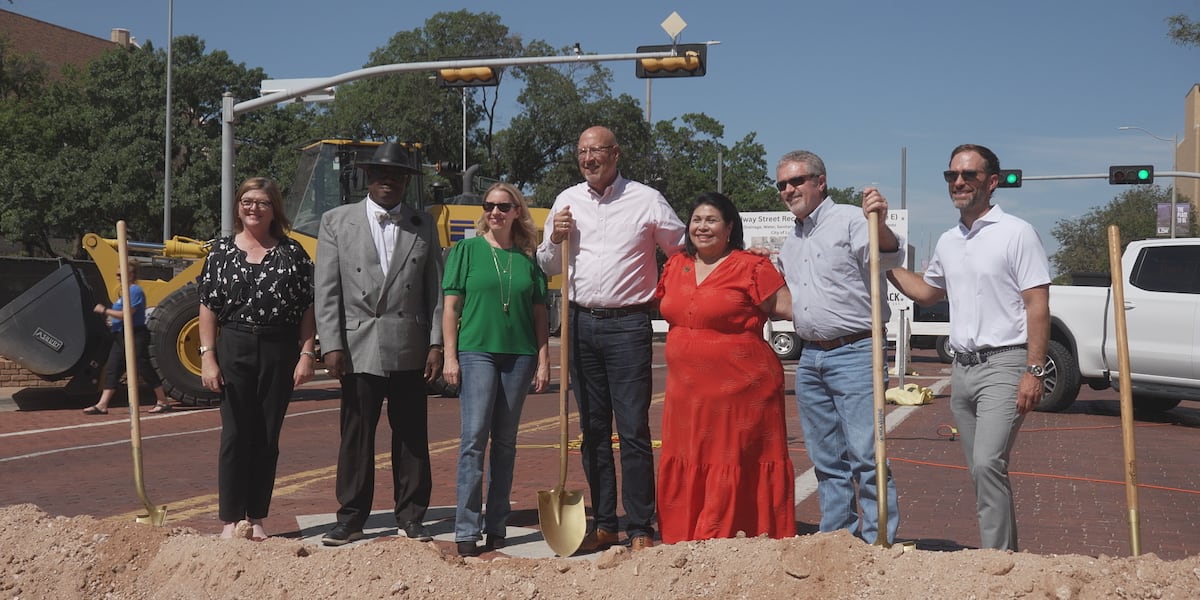 Project to replace historic brick on Broadway breaks ground in downtown Lubbock Street to be revamped with concrete, brick pavers, add bike lanes and new infrastructure