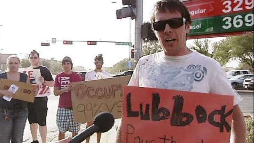 Andrew McMillan (far right) and the Occupy Lubbock protestors (KCBD File Photo)