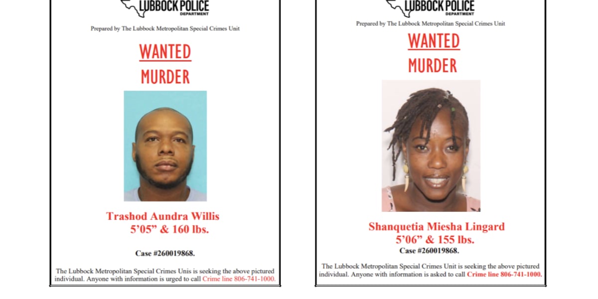 Lubbock investigators seek two suspects in Sunday hotel homicide Published : Jul. 30, 2026 at 5:23 AM CEST | Updated : seconds ago