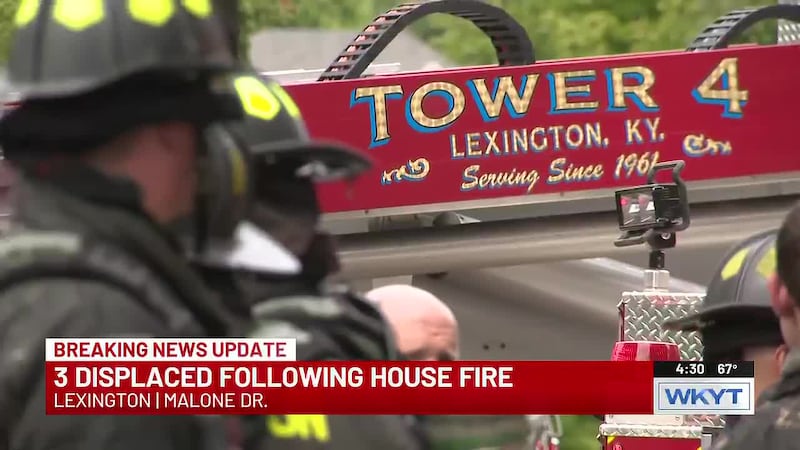 3 displaced after house fire in Lexington