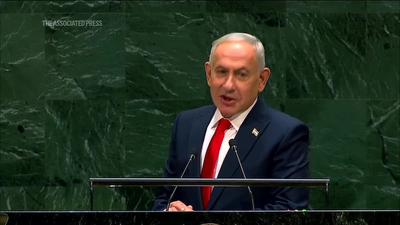 Watch the moment delegates walked out of the UNGA assembly on Thursday after Israeli President...